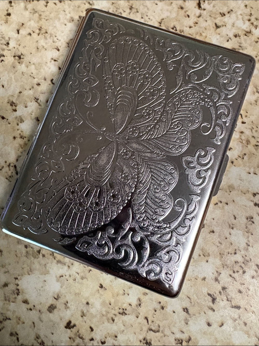 Vintage Elegant Embossed Butterfly Card Holder - Silver